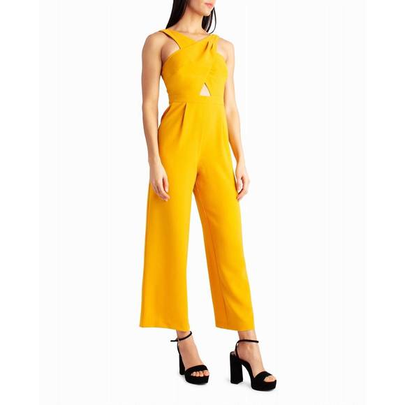 NEW NICOLE MILLER charli stretch crepe halter neck jumpsuit in golden orange - Picture 3 of 4